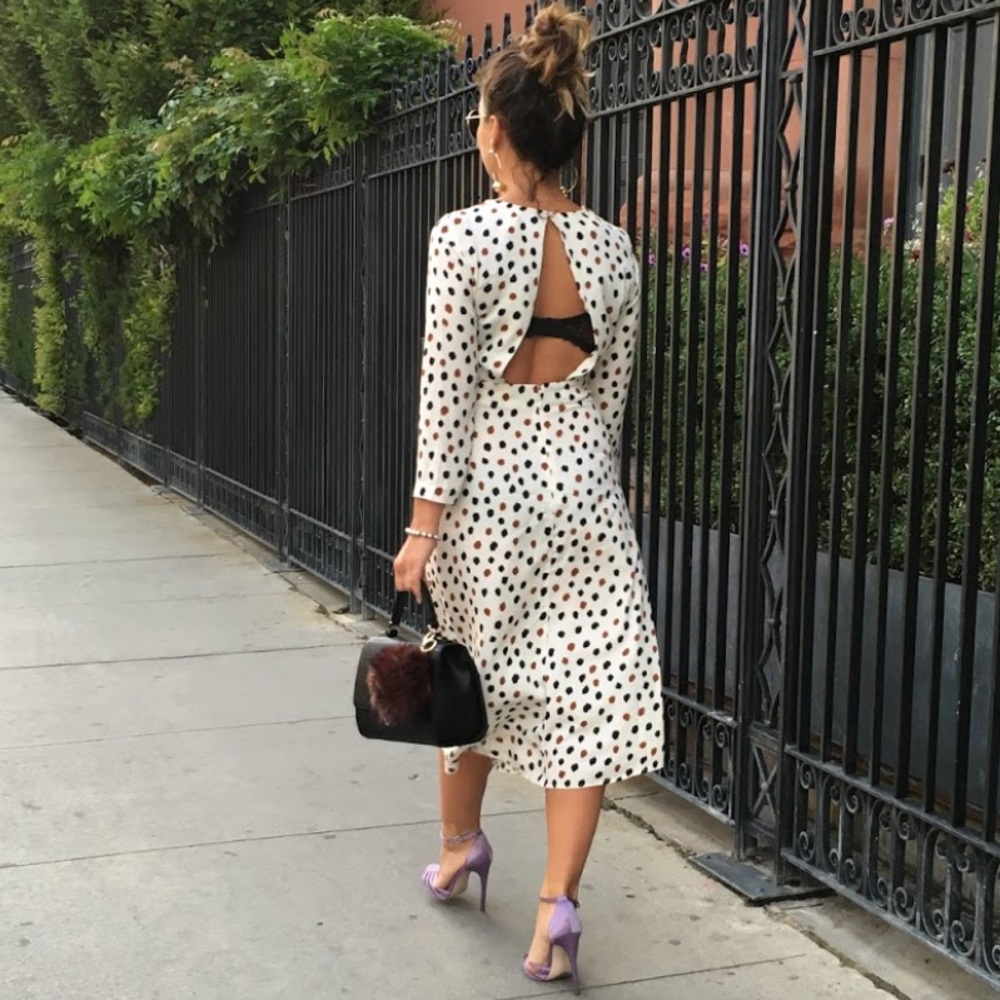 H&M White Polka Dot Backless Midi Dress